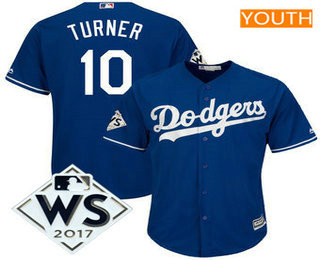 Youth Los Angeles Dodgers Justin Turner Royal 2017 World Series Patch Cool Base Player Jersey