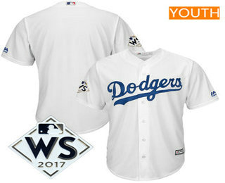 Youth Los Angeles Dodgers White 2017 World Series Patch Cool Base Team Jersey