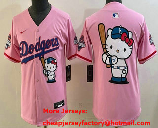 Youth Los Angeles Dodgers Pink Hello Kitty Big Logo 2025 World Series Champions Limited Jersey