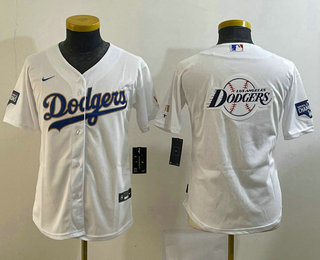 Youth Los Angeles Dodgers White Team Big Logo Cool Base Stitched Baseball Jersey 001