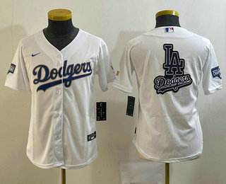 Youth Los Angeles Dodgers White Team Big Logo Cool Base Stitched Baseball Jersey 002