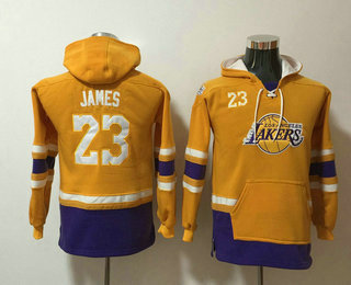 Youth Los Angeles Lakers #23 LeBron James Yellow Pocket Stitched NBA Pullover Hoodie