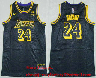 Youth Los Angeles Lakers #24 Kobe Bryant Black 2022 Nike Swingman Stitched Jersey With Sponsor