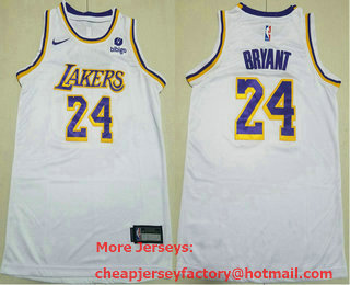 Youth Los Angeles Lakers #24 Kobe Bryant White With 6 Patch Stitched Jersey With Sponsor