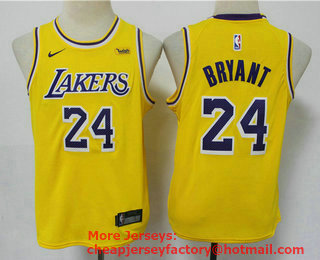 Youth Los Angeles Lakers #24 Kobe Bryant Yellow 2021 Nike Swingman Stitched NBA Jersey With The NEW Sponsor Logo