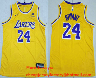 Youth Los Angeles Lakers #24 Kobe Bryant Yellow 2022 Nike Swingman Stitched Jersey With Sponsor