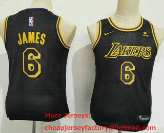 Youth Los Angeles Lakers #6 LeBron James Black 2021 Nike City Edition Stitched Jersey With Sponsor