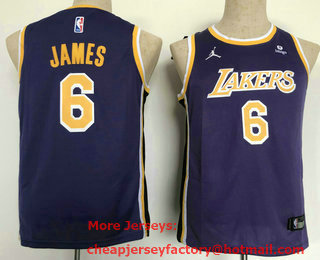 Youth Los Angeles Lakers #6 LeBron James Purple 2021 Brand Jordan Swingman Stitched Jersey With Sponsor