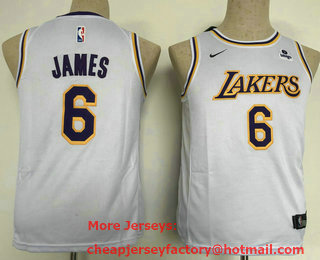 Youth Los Angeles Lakers #6 LeBron James White 2021 Nike Swingman Stitched Jersey With Sponsor