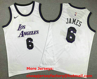 Youth Los Angeles Lakers #6 LeBron James White 2022 Icon Swingman Jersey