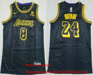 Youth Los Angeles Lakers #8 24 Kobe Bryant Black 2022 Nike Swingman Stitched Jersey With Sponsor