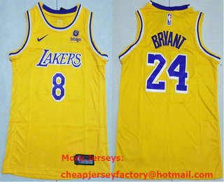 Youth Los Angeles Lakers #8 24 Kobe Bryant Yellow 2022 Nike Swingman Stitched Jersey With Sponsor