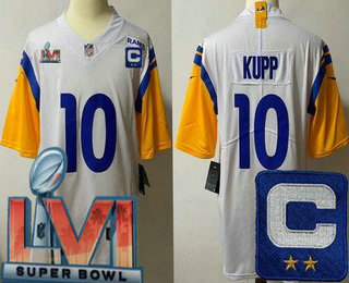 Youth Los Angeles Rams #10 Cooper Kupp Limited White C Patch Alternate 2022 Super Bowl LVI Vapor Jersey
