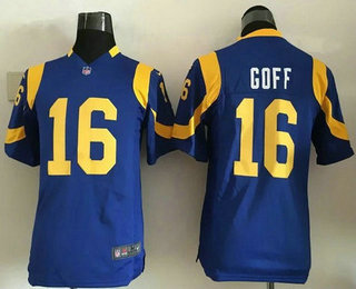 Youth Los Angeles Rams #16 Jared Goff Royal Blue Alternate NFL Nike Game Jersey
