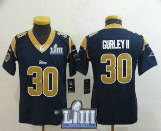 Youth Los Angeles Rams #30 Todd Gurley II Navy Blue 2019 Super Bowl LIII Patch Vapor Untouchable Stitched NFL Nike Limited Jersey