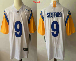 Youth Los Angeles Rams #9 Matthew Stafford White 2021 NEW Vapor Untouchable Stitched NFL Nike Limited Jersey