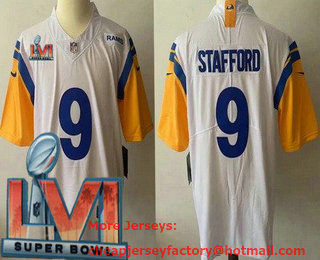 Youth Los Angeles Rams #9 Matthew Stafford White 2022 Super Bowl LVI Vapor Untouchable Stitched Limited Jersey
