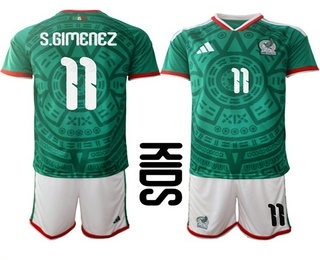 Youth Mexico #11 Santiago Gimenez 2026 World Cup Home Green Soccer Jersey Suit