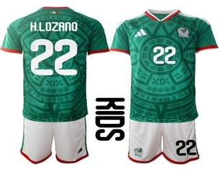 Youth Mexico #22 Hirving Lozano Green 2026 World Cup Home Soccer Jersey Suit