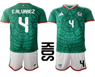 Youth Mexico #4 Edson Alvarez 2026 World Cup Home Green Soccer Jersey Suit