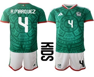 Youth Mexico #4 Rafael Marquez 2026 World Cup Home Green Soccer Jersey Suit