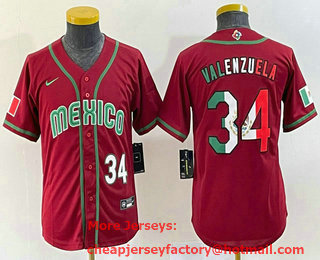 Youth Mexico Baseball #34 Fernando Valenzuela Number 2023 Red World Classic Stitched Jersey 11