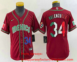 Youth Mexico Baseball #34 Fernando Valenzuela Number 2023 Red World Classic Stitched Jersey 13