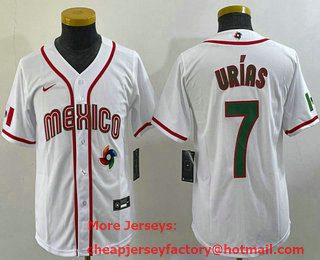 Youth Mexico Baseball #7 Julio Urias 2023 White World Baseball Classic Stitched Jersey 11