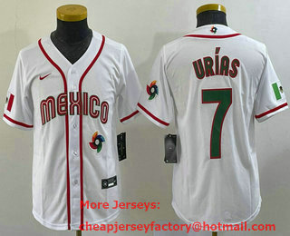 Youth Mexico Baseball #7 Julio Urias 2023 White World Baseball Classic Stitched Jersey 12