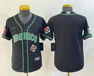Youth Mexico Baseball Blank 2023 Black World Classic Stitched Jersey 001