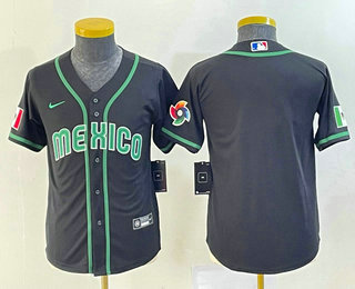 Youth Mexico Baseball Blank 2023 Black World Classic Stitched Jersey 004
