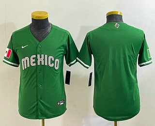 Youth Mexico Baseball Blank 2023 Green World Classic Stitched Jersey 03