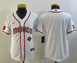 Youth Mexico Baseball Blank 2023 White World Classic Stitched Jersey 03