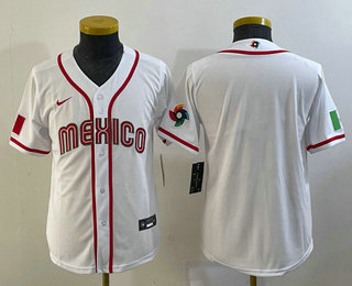 Youth Mexico Baseball Blank 2023 White World Classic Stitched Jersey 04