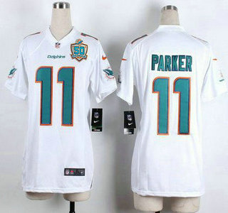 Youth Miami Dolphins #11 DeVante Parker White Road 2015 NFL 50th Patch Nike Game Jersey