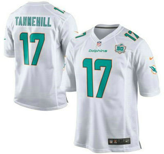 Youth Miami Dolphins #17 Ryan Tannehill White Road 2015 NFL 50th Patch Nike Game Jersey