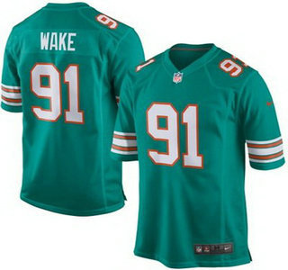 Youth Miami Dolphins #91 Cameron Wake Aqua Green Alternate 2015 NFL Nike Game Jersey
