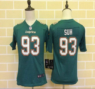 Youth Miami Dolphins #93 Ndamukong Suh Aqua Green Team Color NFL Nike Game Jersey