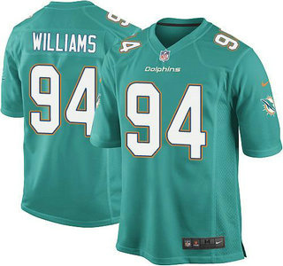 Youth Miami Dolphins #94 Mario Williams Aqua Green Team Color Game Jersey