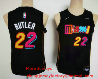 Youth Miami Heat #22 Jimmy Butler Black 2022 City Edition Swingman Stitched Jersey With Sponsor