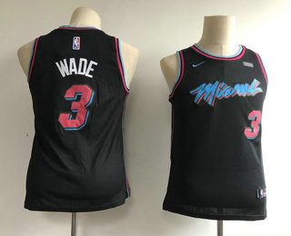 Youth Miami Heat #3 Dwyane Wade Black 2017-2018 Ultimate Software Stitched City Edition Jersey