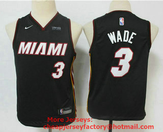 Youth Miami Heat #3 Dwyane Wade Black 2019 Nike Swingman Stitched NBA Jersey With The Sponsor Logo