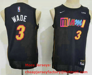 Youth Miami Heat #3 Dwyane Wade Black 2022 City Edition Swingman Stitched Jersey With Sponsor