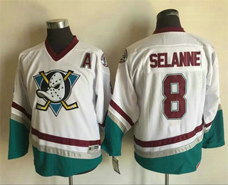 Youth Mighty Ducks of Anaheim #8 Teemu Selanne 1995-96 White CCM Throwback Stitched Vintage Hockey Jersey