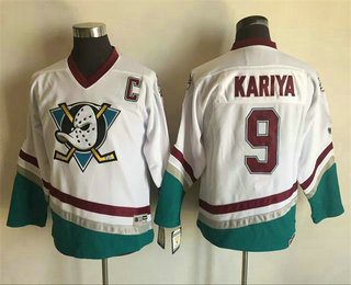 Youth Mighty Ducks of Anaheim #9 Paul Kariya 1995-96 White CCM Throwback Stitched Vintage Hockey Jersey