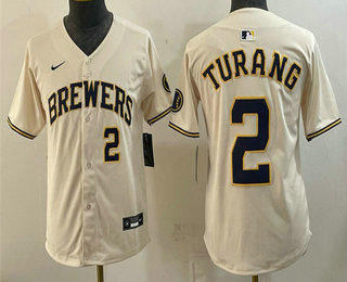 Youth Milwaukee Brewers #2 Brice Turang Cream Limited Stitched Jersey