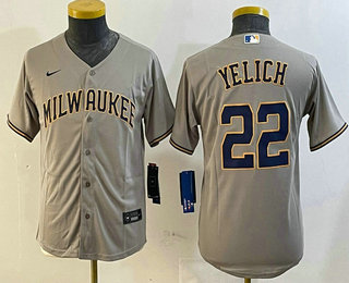 Youth Milwaukee Brewers #22 Christian Yelich Grey Stitched Cool Base Nike Jersey
