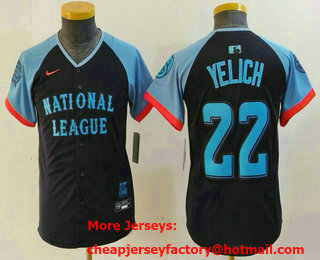 Youth Milwaukee Brewers #22 Christian Yelich Navy 2024 All Star Limited Stitched Jersey