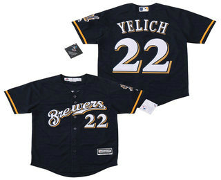 Youth Milwaukee Brewers #22 Christian Yelich Navy Blue Stitched MLB Cool Base Jersey