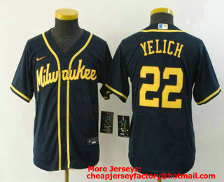 Youth Milwaukee Brewers #22 Christian Yelich Navy Blue Stitched MLB Cool Base Nike Jersey
